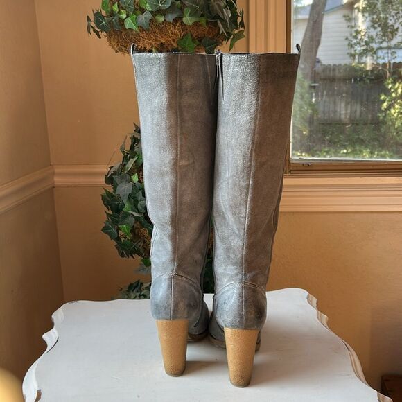 Nordstrom Gray Heeled Knee-High Leather Suede Boots Size 8 M - Picture 5 of 14